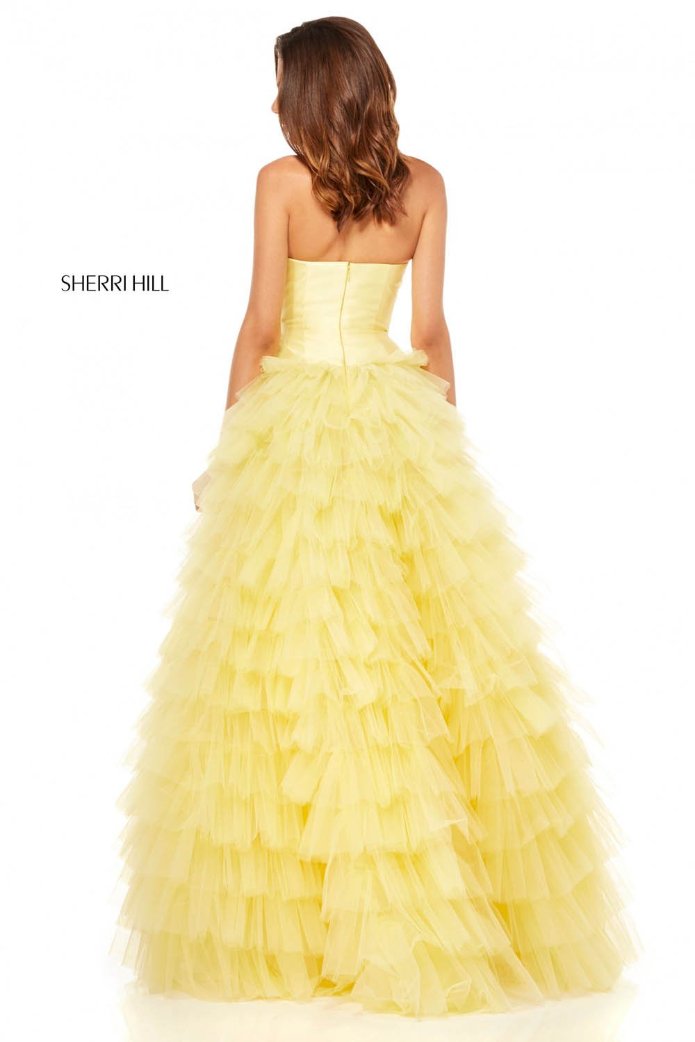 Sherri Hill 52690 dress images in these colors: Light Blue, Yellow, Black, Blush.