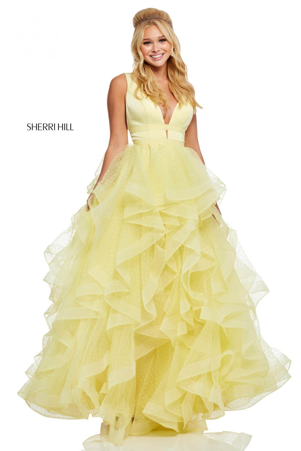 Sherri Hill 52691 dress images in these colors: Light Blue, Yellow, Ivory, Black, Blush, Navy.