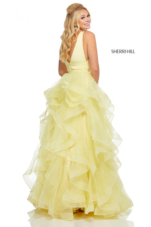 Sherri Hill 52691 dress images in these colors: Light Blue, Yellow, Ivory, Black, Blush, Navy.