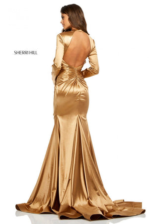 Sherri Hill 52698 dress images in these colors: Gold, Black, Navy, Dark Red.