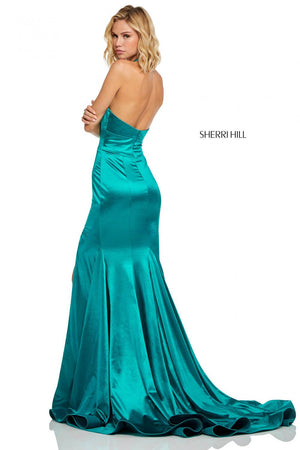 Sherri Hill 52702 dress images in these colors: Dark Red, Gold, Emerald, Teal.