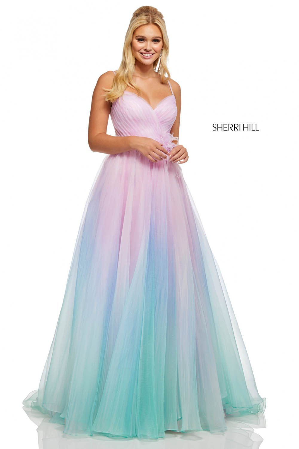 Sherri Hill 52703 dress images in these colors: Pink Green, Lilac, Light Blue.
