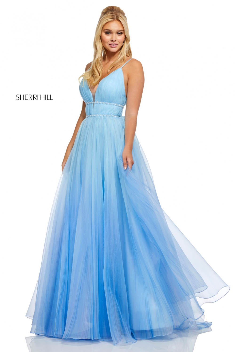 Sherri Hill 52707 dress images in these colors: Blue, Lilac, Pink Green.