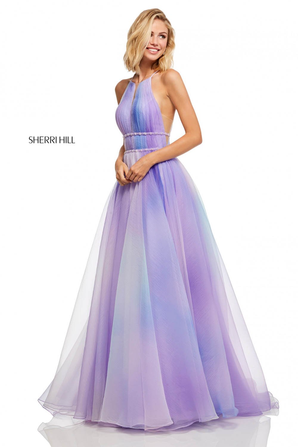 Sherri Hill 52711 dress images in these colors: Lilac, Light Blue, Pink Green.