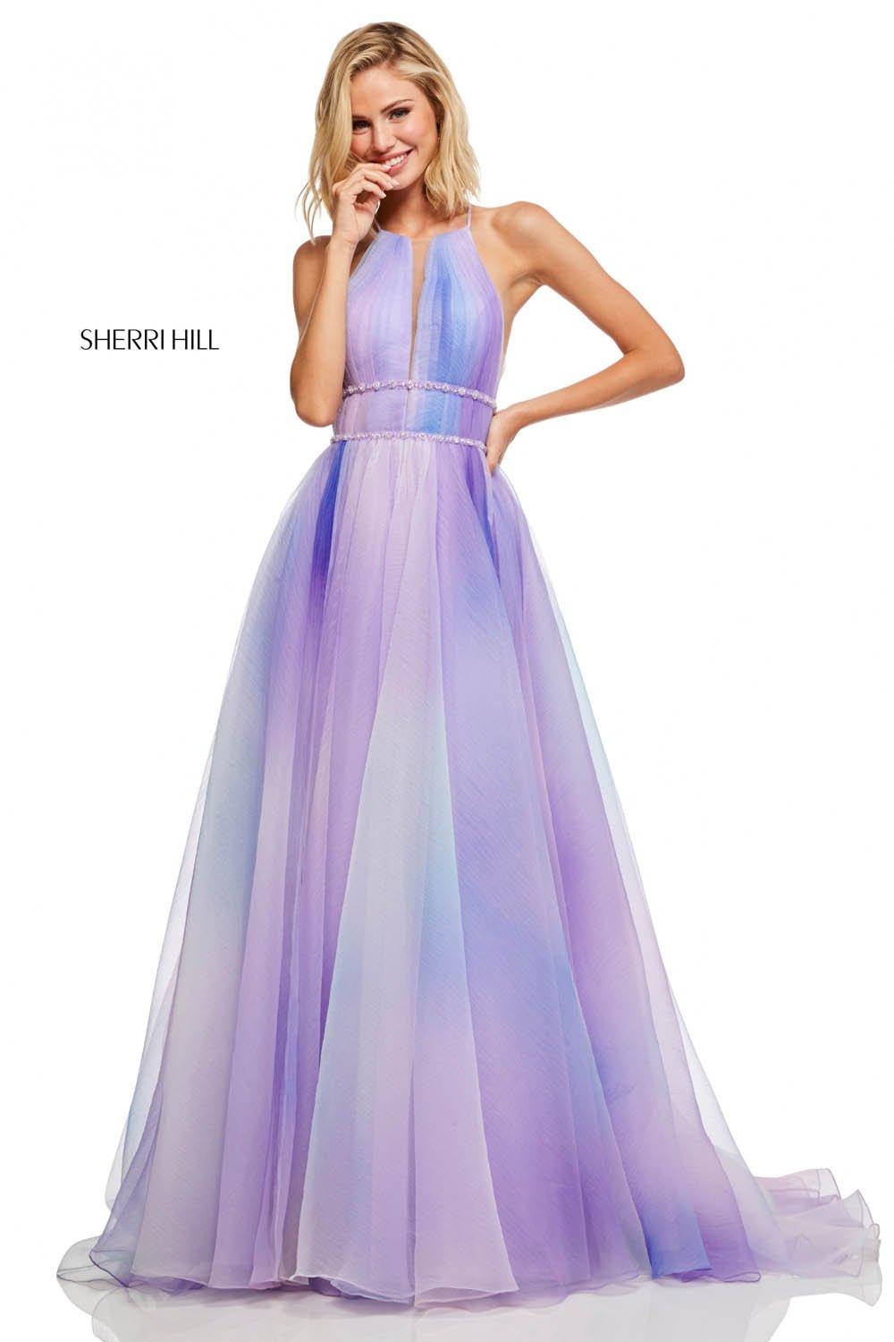 Sherri Hill 52711 dress images in these colors: Lilac, Light Blue, Pink Green.