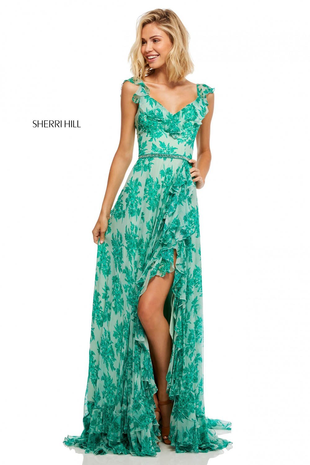 Sherri Hill 52713 dress images in these colors: Green Print.