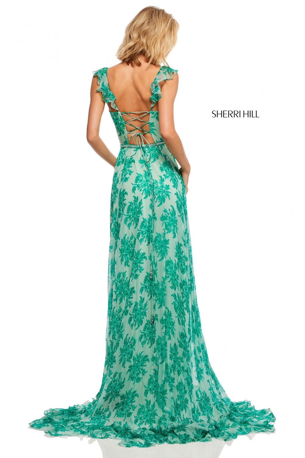 Sherri Hill 52713 dress images in these colors: Green Print.