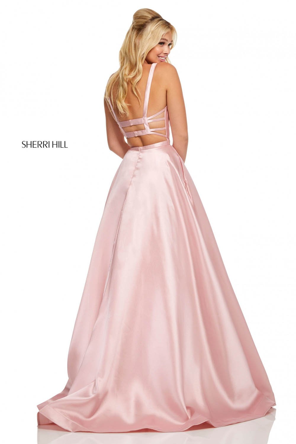 Sherri Hill 52715 dress images in these colors: Navy, Light Purple, Yellow, Blush, Emerald, Royal, Purple, Orange, Red, Berry.