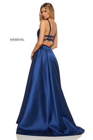 Sherri Hill 52715 dress images in these colors: Navy, Light Purple, Yellow, Blush, Emerald, Royal, Purple, Orange, Red, Berry.