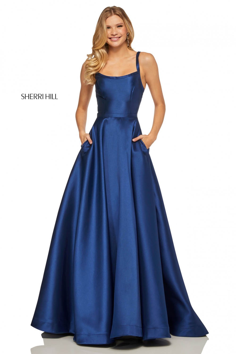 Sherri Hill 52715 dress images in these colors: Navy, Light Purple, Yellow, Blush, Emerald, Royal, Purple, Orange, Red, Berry.