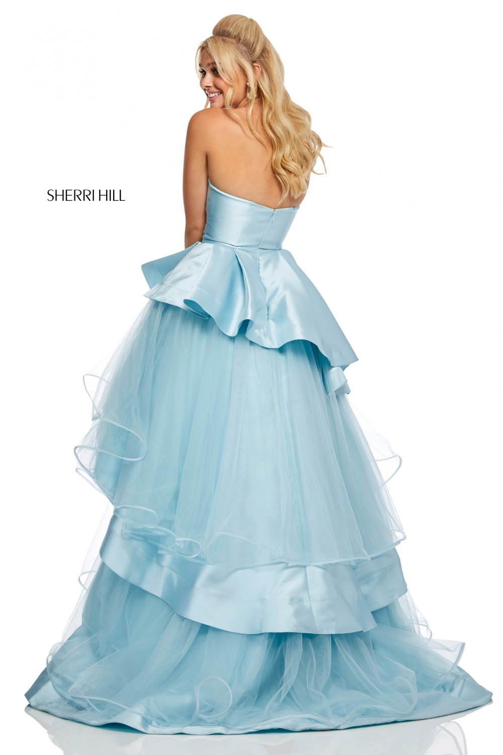Sherri Hill 52718 dress images in these colors: Light Blue, Black, Red, Blush, Ivory.