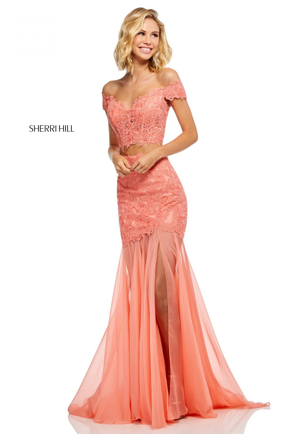 Sherri Hill 52719 dress images in these colors: Ivory, Black, Light Blue, Red, Yellow, Light Coral, Coral, Navy, Blush.