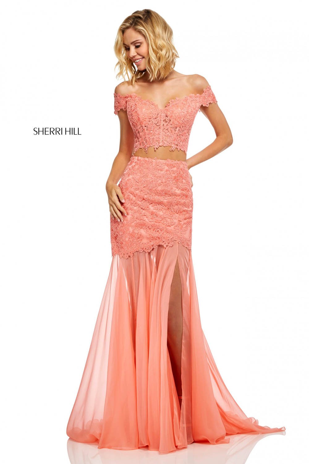 Sherri Hill 52719 dress images in these colors: Ivory, Black, Light Blue, Red, Yellow, Light Coral, Coral, Navy, Blush.