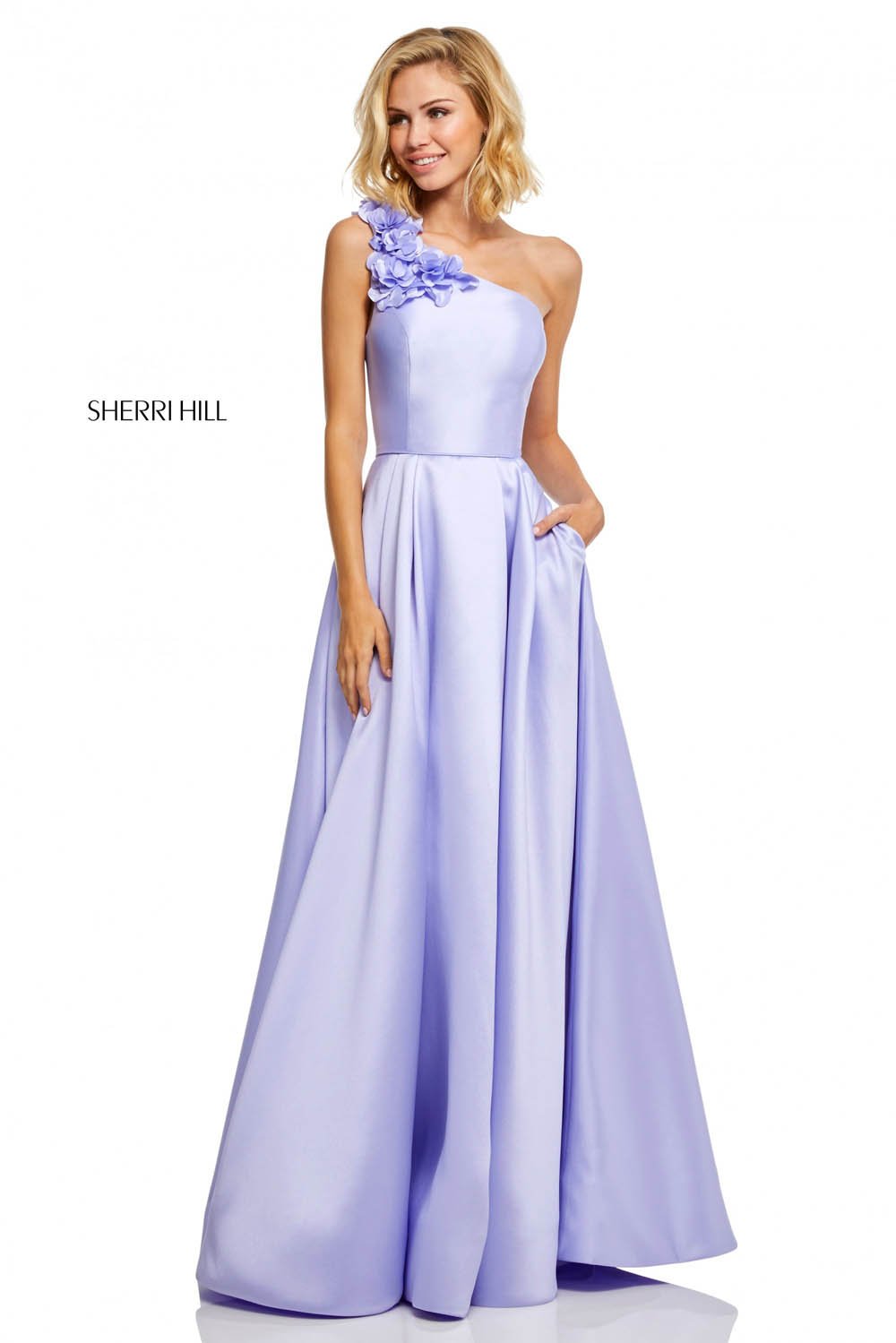 Sherri Hill 52720 dress images in these colors: Candy Pink, Yellow, Red, Lilac.