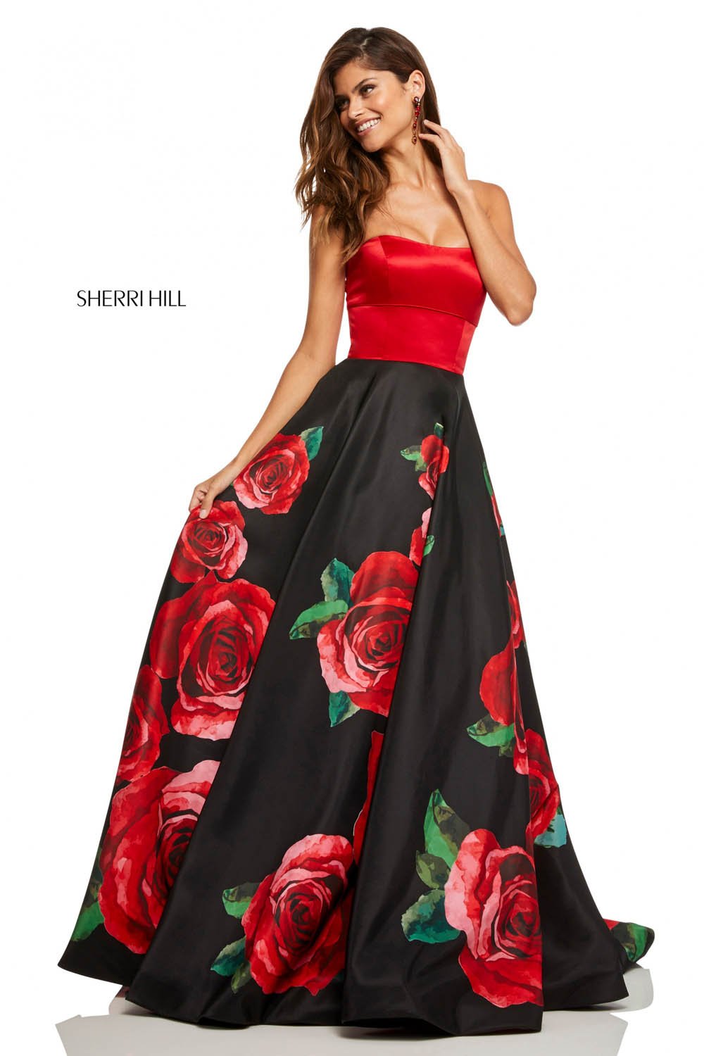 Black with red roses prom clearance dress