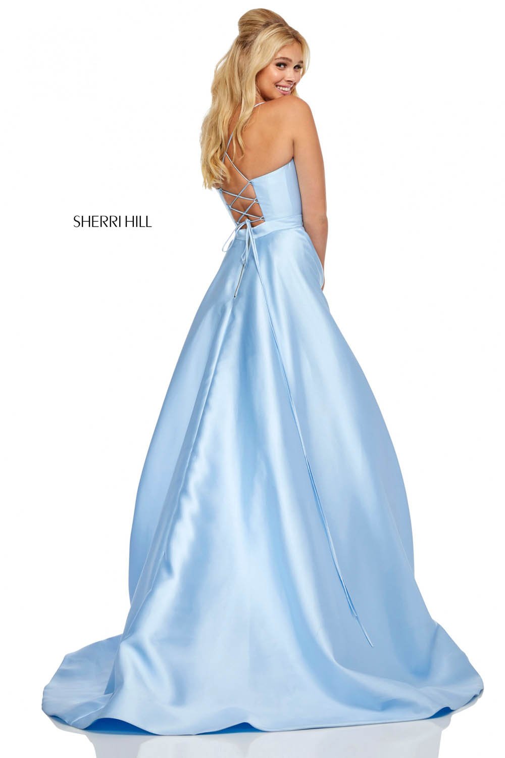 Sherri Hill 52725 dress images in these colors: Lilac, Blush, Yellow, Red, Black, Light Blue.