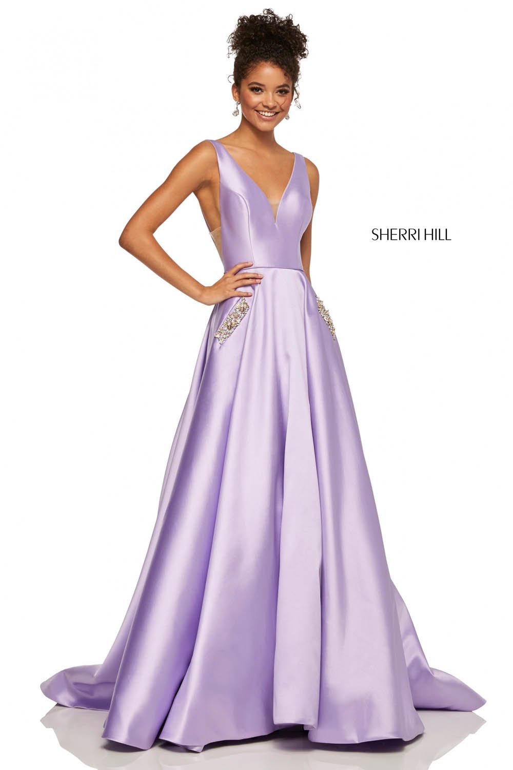 Sherri Hill 52726 dress images in these colors: Lilac, Red, Light Blue, Yellow, Black, Ivory.