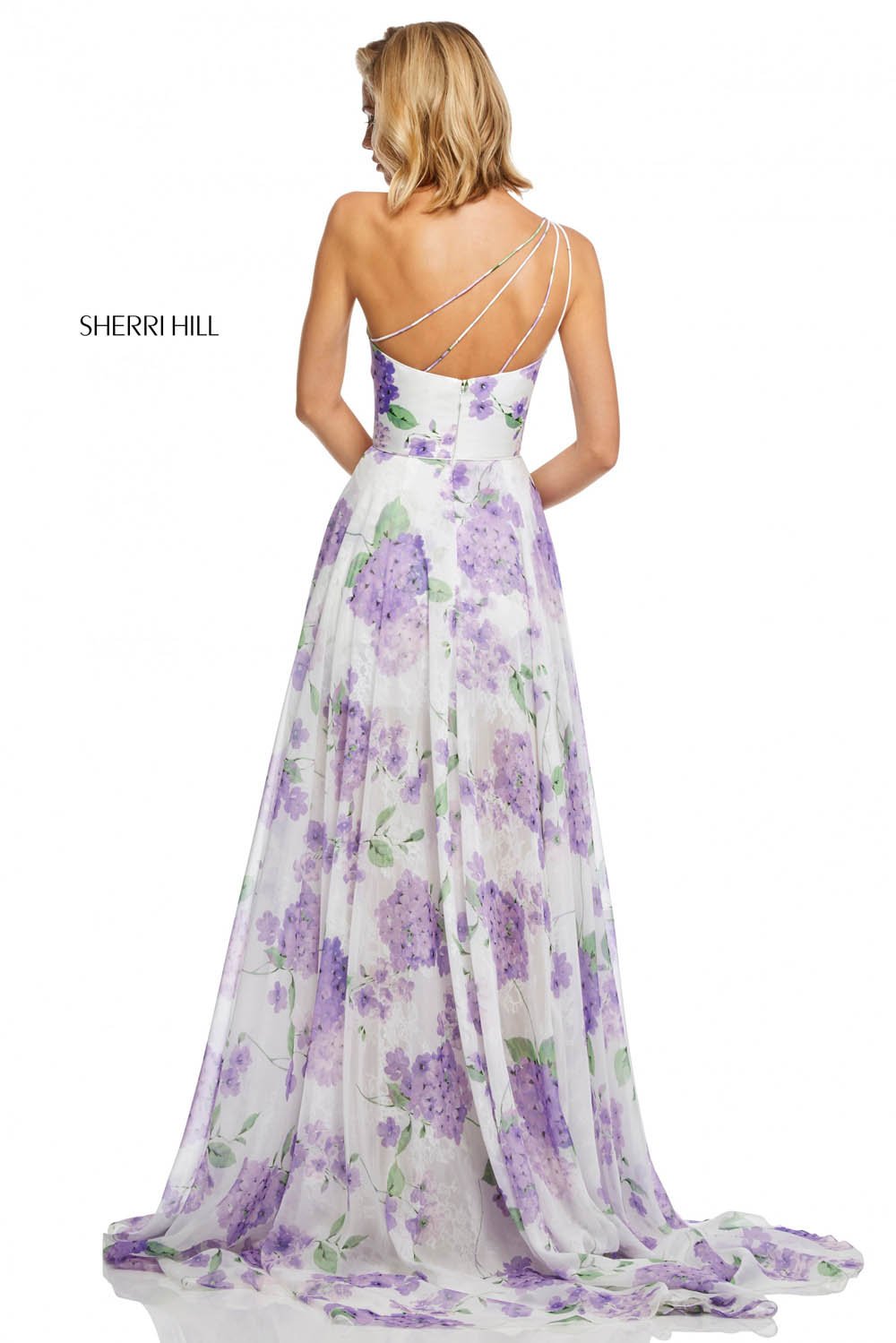 Sherri Hill 52727 dress images in these colors: Ivory Lilac Print.