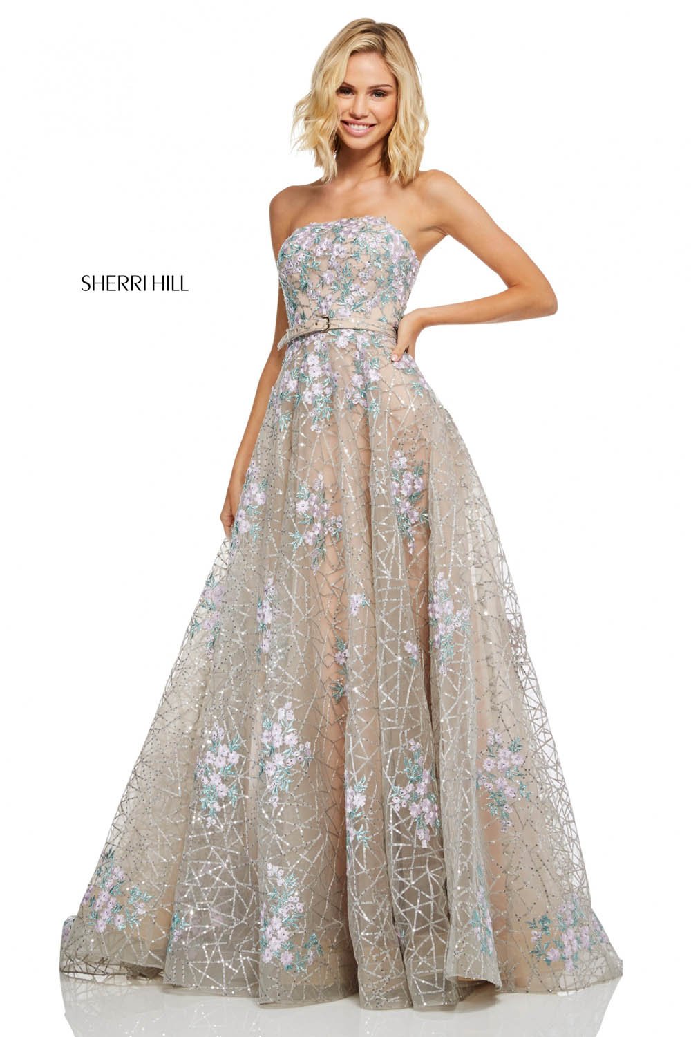 Sherri Hill 52735 dress images in these colors: Silver Lilac.
