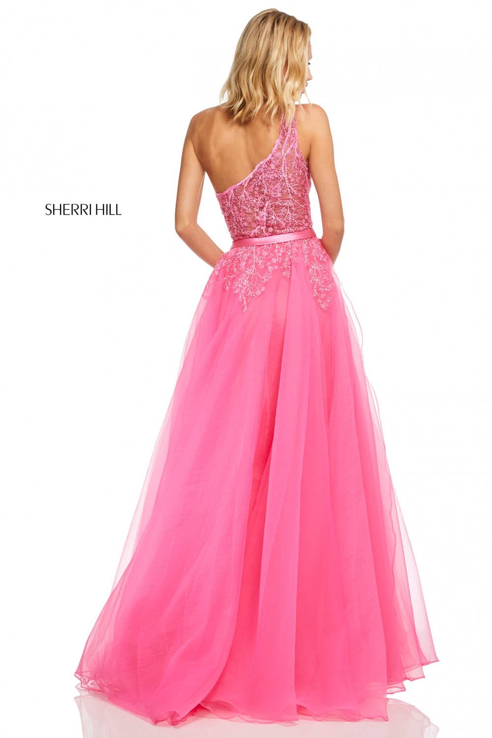 Sherri Hill 52736 dress images in these colors: Ivory, Hot Pink, Yellow, Orange.