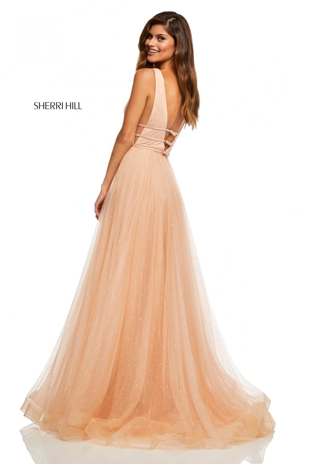 Sherri Hill 52737 dress images in these colors: Nude, Mint Green, Lavender, Coral, Yellow.