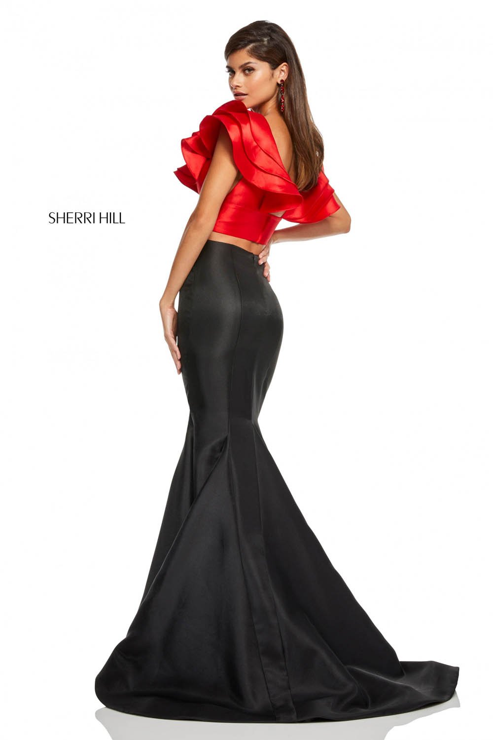 Sherri Hill 52747 dress images in these colors: Red Black, Ivory Black, Ivory Pink, Ivory Red, Ivory Turquoise, Ivory Yellow, Ivory Orange.