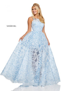 Sherri Hill 52758 dress images in these colors: Ivory Silver, Light Blue Ivory, Gold.