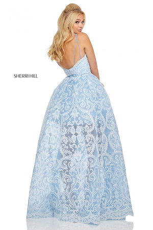 Sherri Hill 52758 dress images in these colors: Ivory Silver, Light Blue Ivory, Gold.