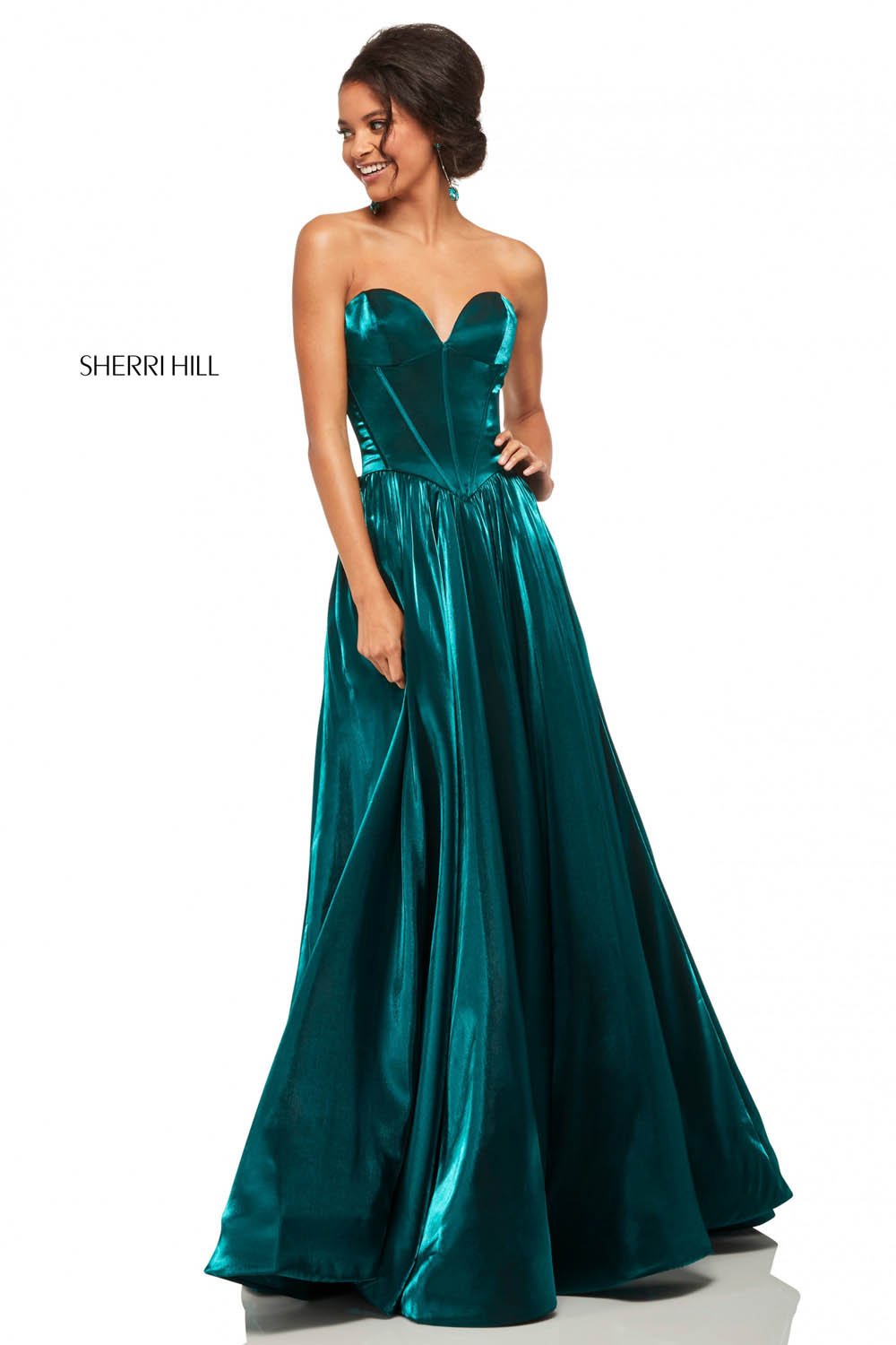 Sherri Hill 52760 dress images in these colors: Navy, Wine, Emerald, Gunmetal, Purple.