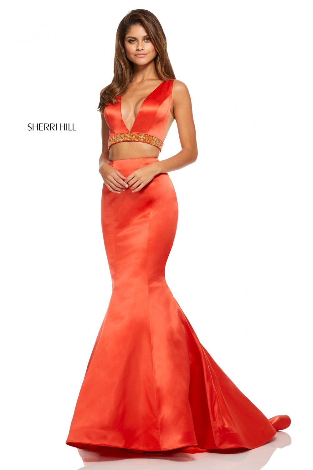 Sherri Hill 52762 dress images in these colors: Red, Emerald, Yellow, Blush, Orange, Royal.