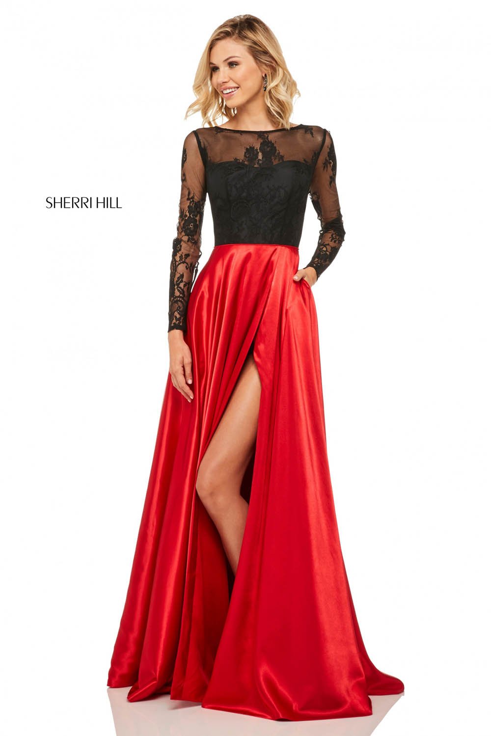 Sherri Hill 52765 dress images in these colors: Black Red, Red, Black, Wine, Navy.