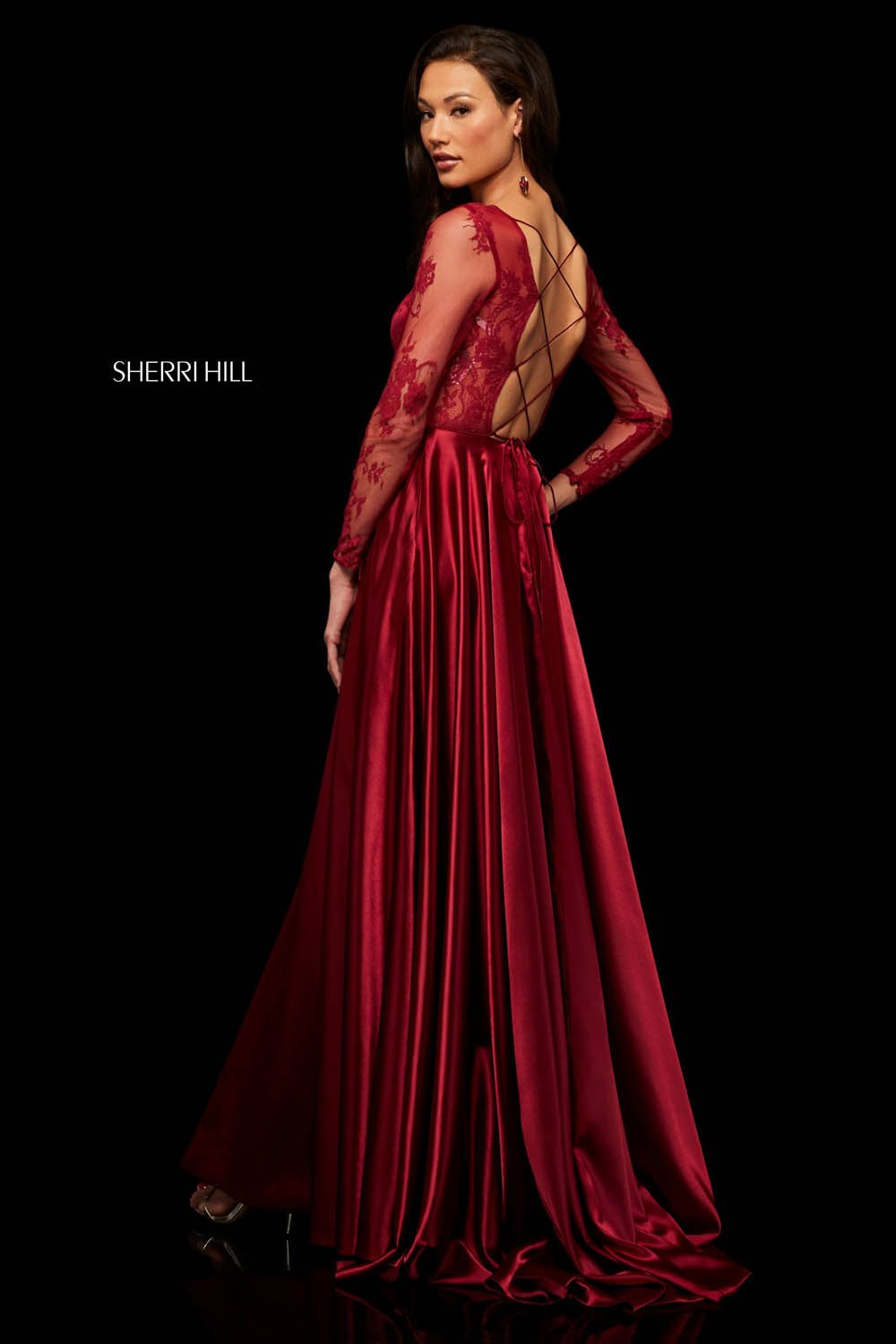 Sherri Hill 52765 dress images in these colors: Black Red, Red, Black, Wine, Navy.