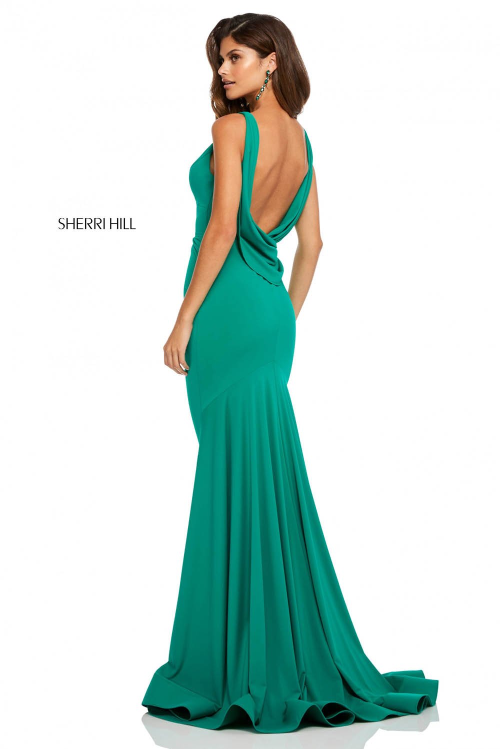 Sherri Hill 52790 dress images in these colors: Purple, Navy, Royal, Yellow, Fuchsia, Black, Emerald.