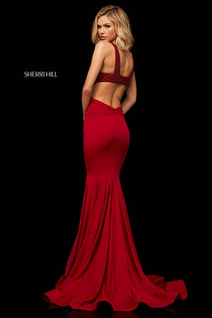 Sherri Hill 52793 dress images in these colors: Red, Purple, Navy.