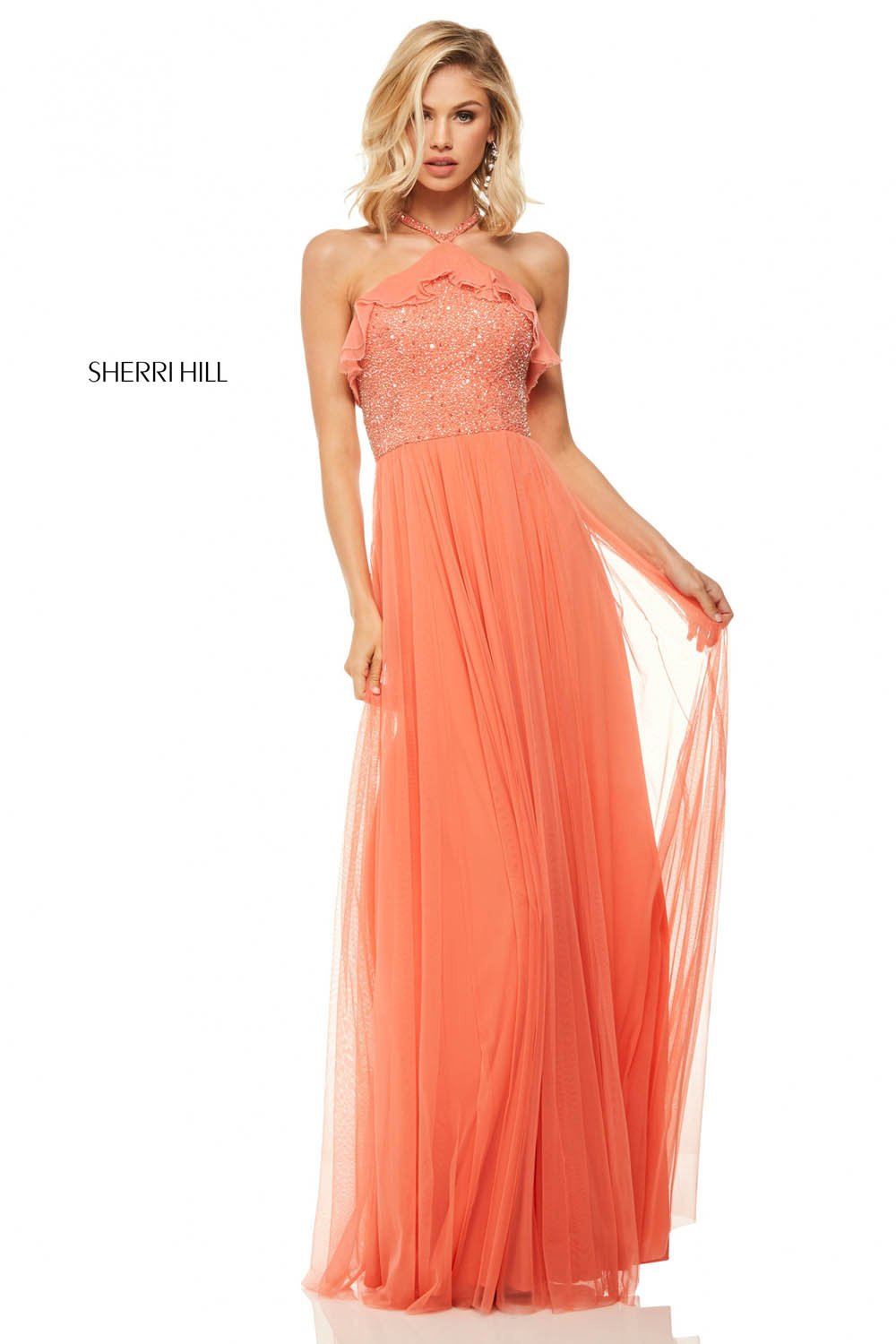 Sherri Hill 52797 dress images in these colors: Black, Red, Lilac, Yellow, Nude, Ivory, Coral.
