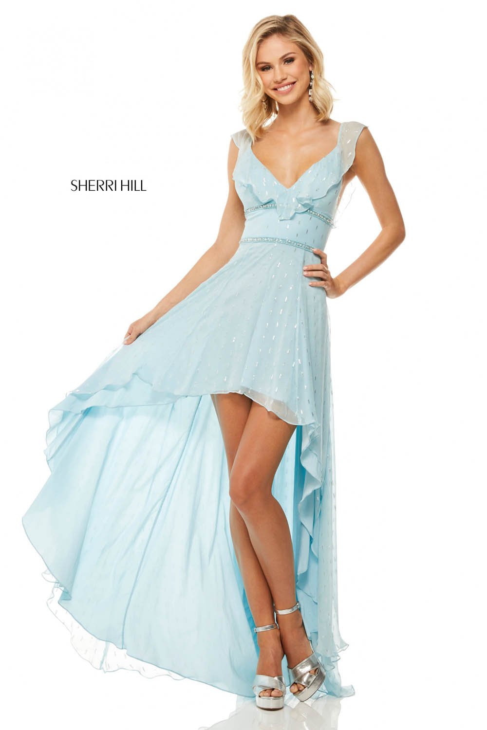 Sherri Hill 52799 dress images in these colors: Light Pink, Lilac, Light Blue, Ivory, Black, Light Yellow.