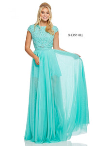Sherri Hill 52801 dress images in these colors: Black, Ivory, Lilac, Aqua, Light Pink.