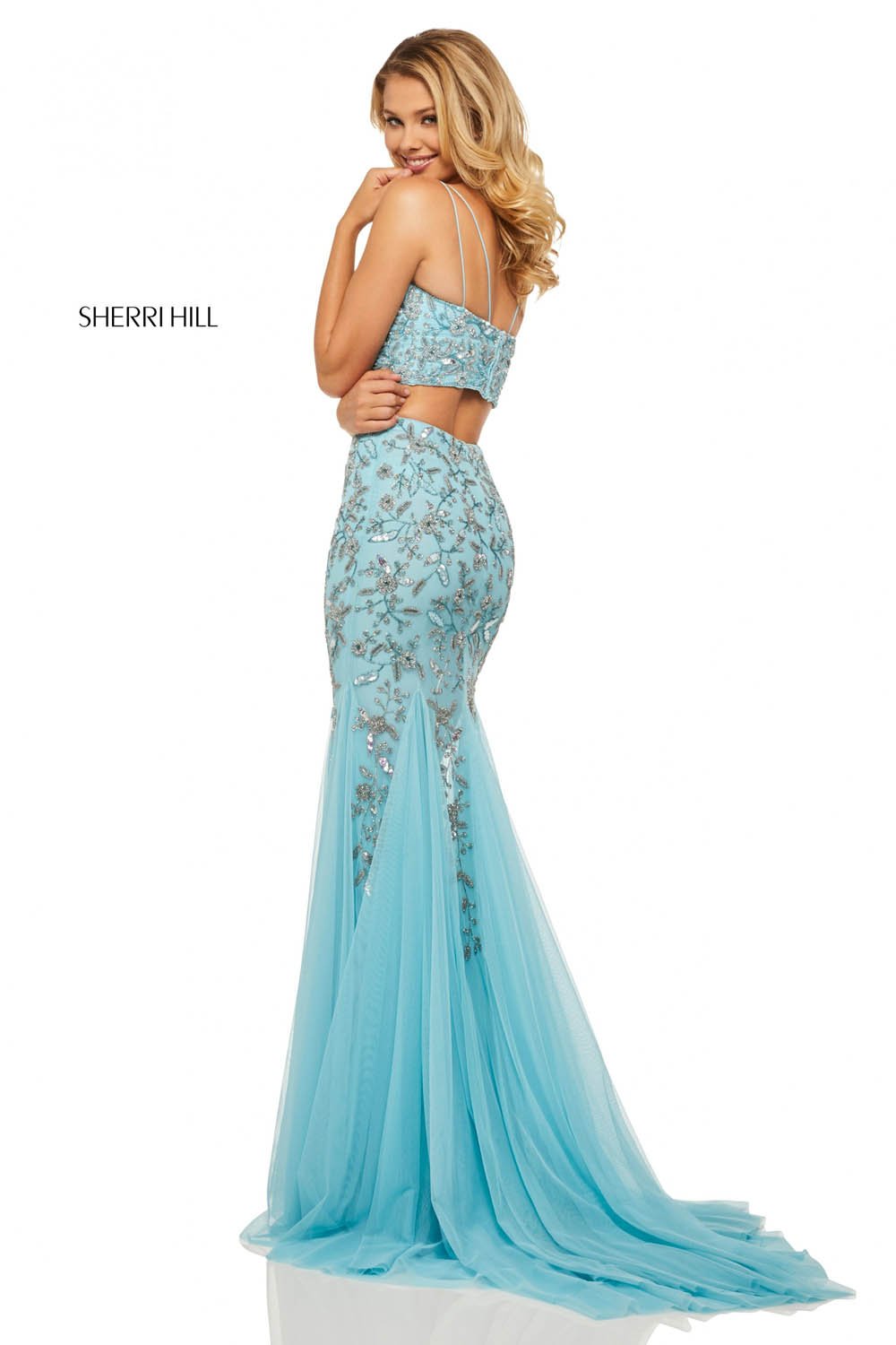 Sherri Hill 52808 dress images in these colors: Light Pink, Light Yellow, Light Blue.