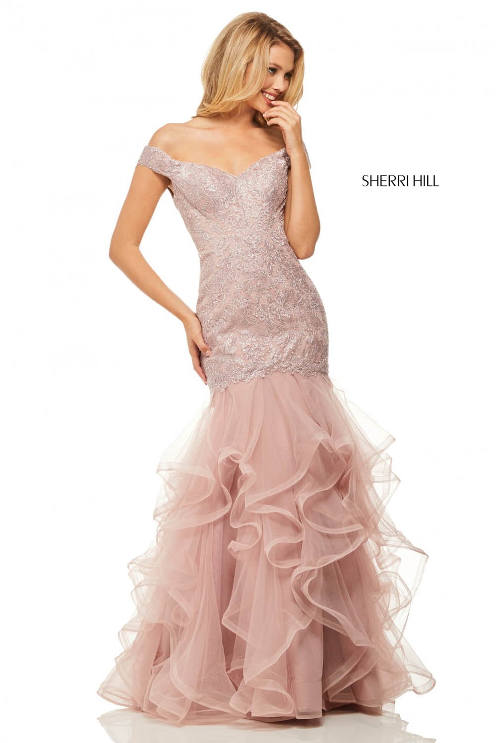 Sherri Hill 52811 dress images in these colors: Gunmetal, Rose, Navy, Wine.