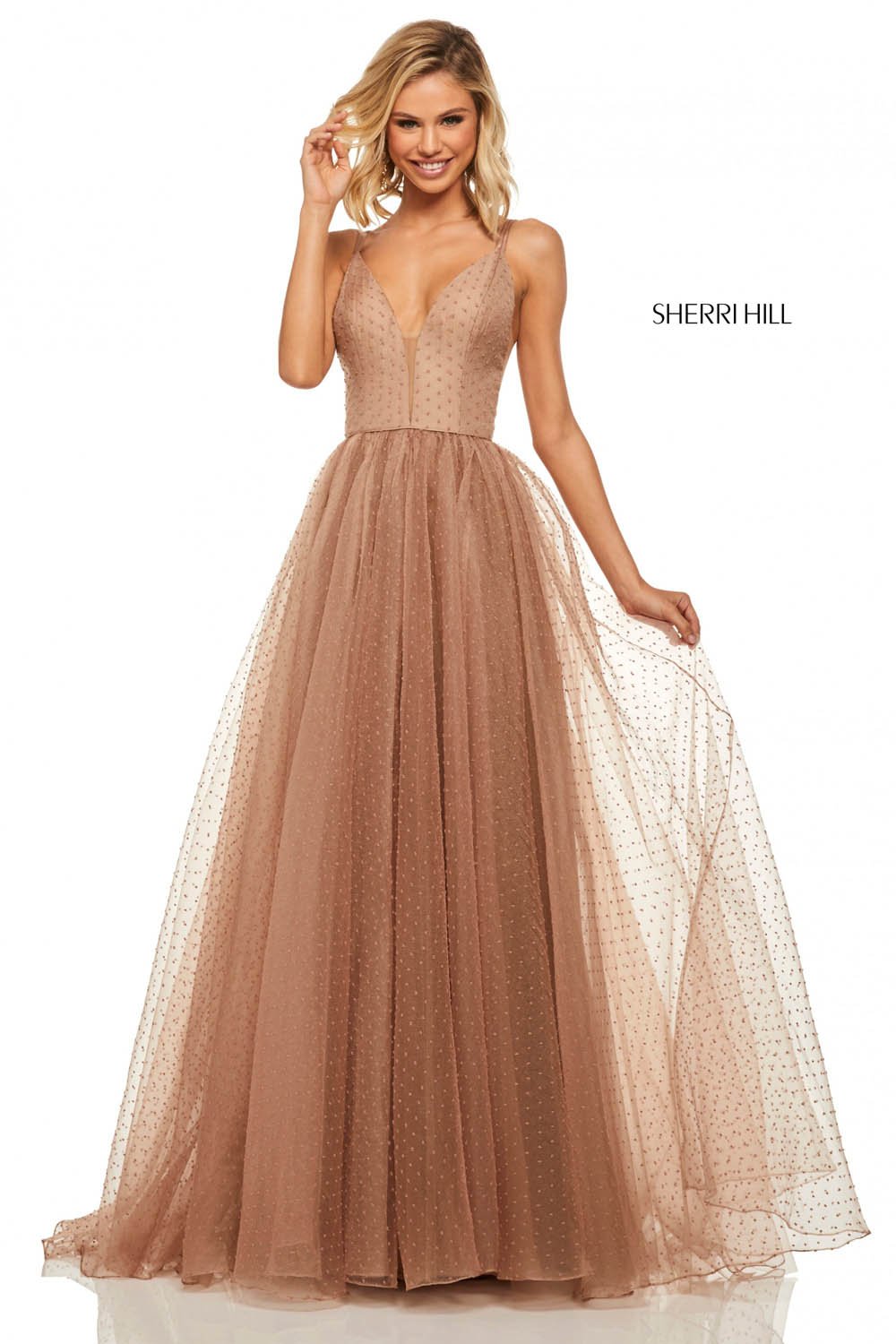 Sherri Hill 52812 dress images in these colors: Light Blue, Dark Nude, Lilac, Coral, Blush, Navy.
