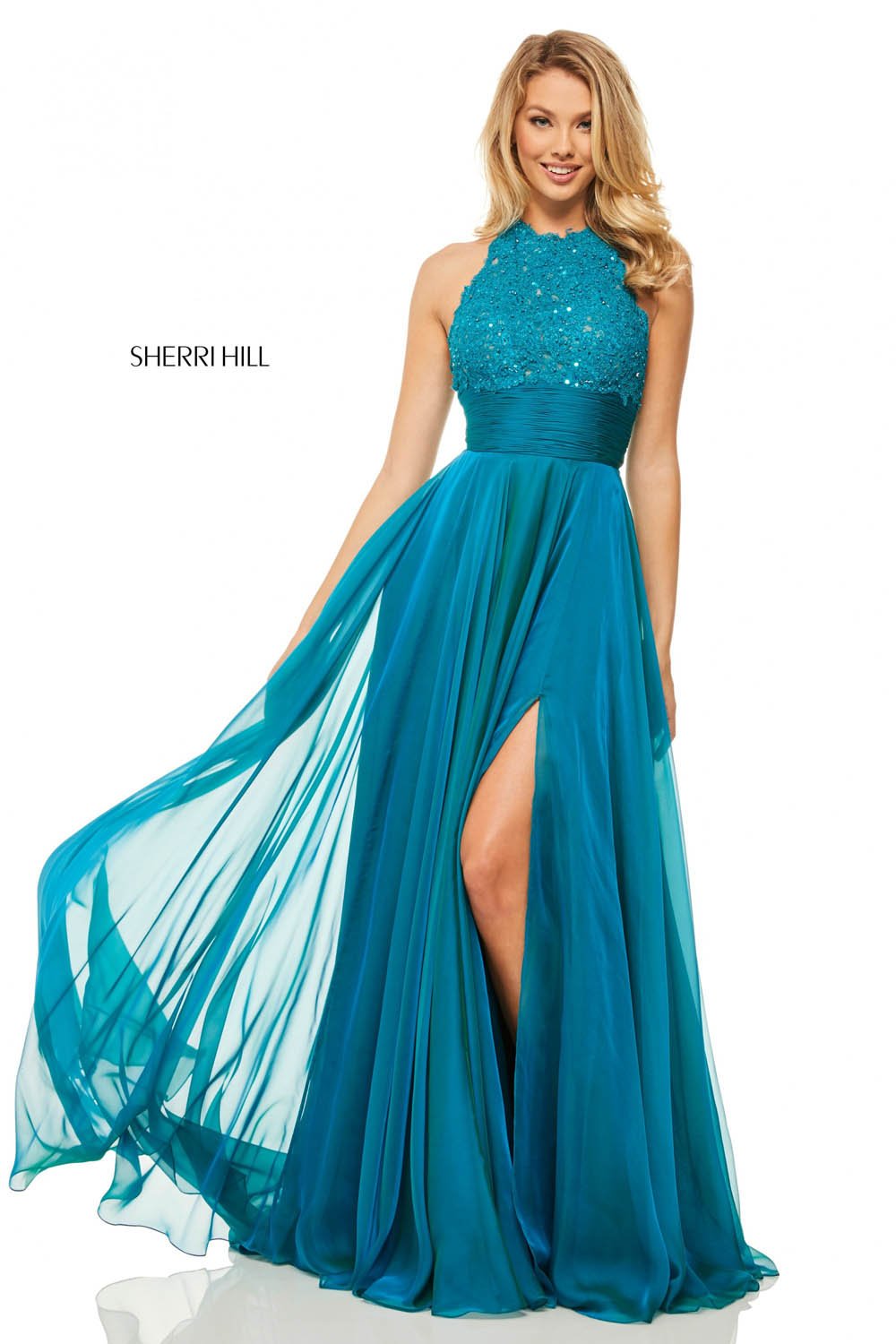 Sherri Hill 52817 dress images in these colors: Teal, Berry, Gunmetal, Peacock, Navy, Eggplant.