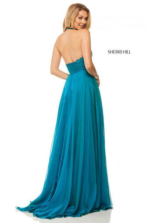 Sherri Hill 52817 dress images in these colors: Teal, Berry, Gunmetal, Peacock, Navy, Eggplant.