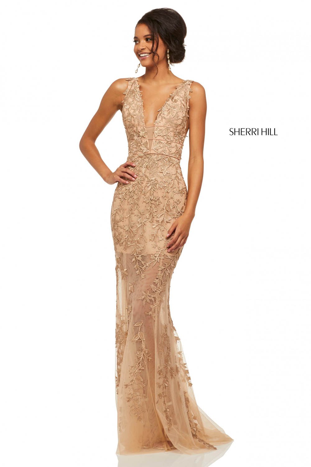 Sherri Hill 52820 dress images in these colors: Pink, Periwinkle, Light Blue, Red, Ivory, Black, Gold.