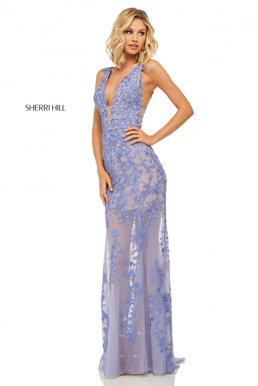 Sherri Hill 52820 dress images in these colors: Pink, Periwinkle, Light Blue, Red, Ivory, Black, Gold.
