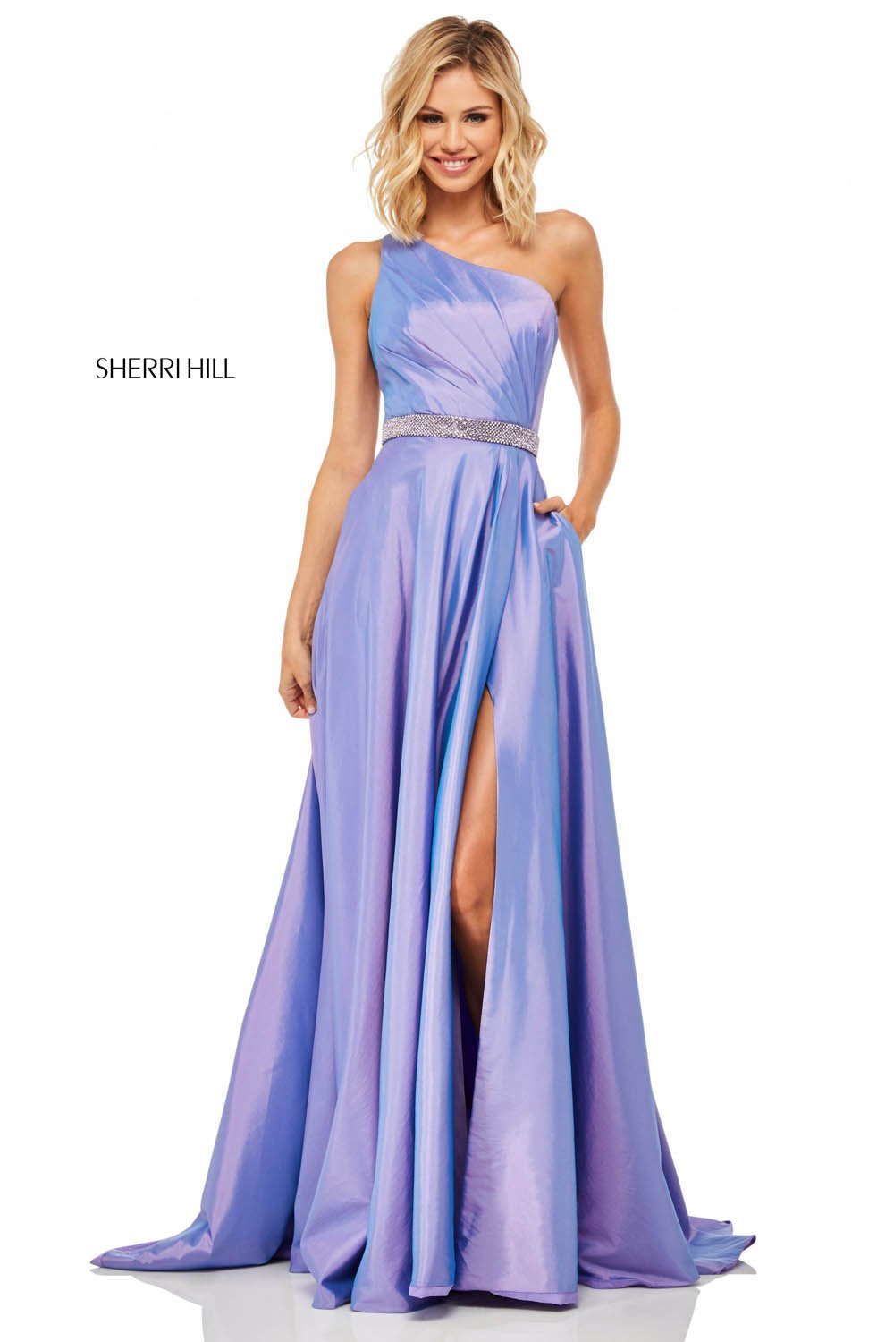 Sherri Hill 52838 dress images in these colors: Fuchsia, Berry, Light Blue, Royal, Navy, Red, Lilac.