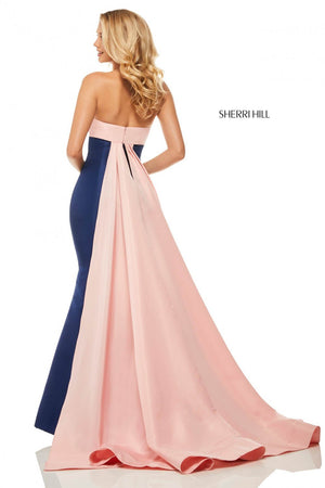 Sherri Hill 52845 dress images in these colors: Black, Light Blue, Ivory, Red, Fuchsia, Orange, Blush Navy.