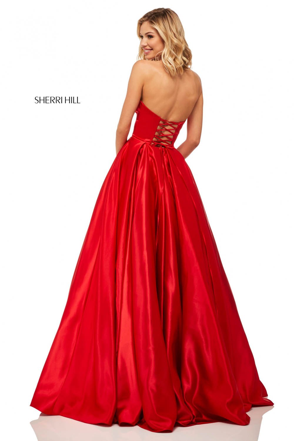 Sherri Hill 52850 dress images in these colors: Yellow, Emerald, Red, Ivory, Lilac, Royal, Light Blue, Navy, Nude, Black.