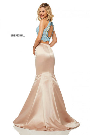Sherri Hill 52851 dress images in these colors: Light Blue Nude, Ivory Nude, Black Red.