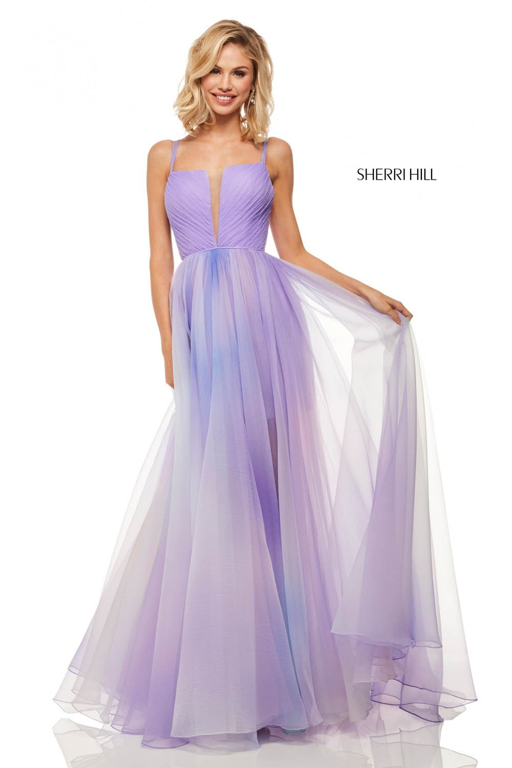 Sherri Hill 52853 dress images in these colors: Lilac, Light Blue, Pink Green.