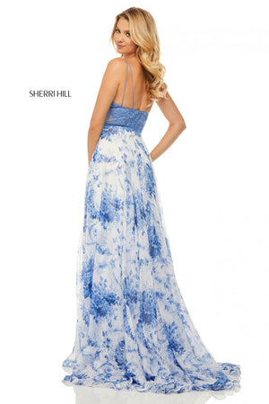 Sherri Hill 52858 dress images in these colors: Blue Ivory Print.